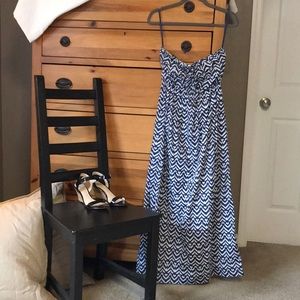 Navy/Black/White Aztec Strapless Maxi Dress